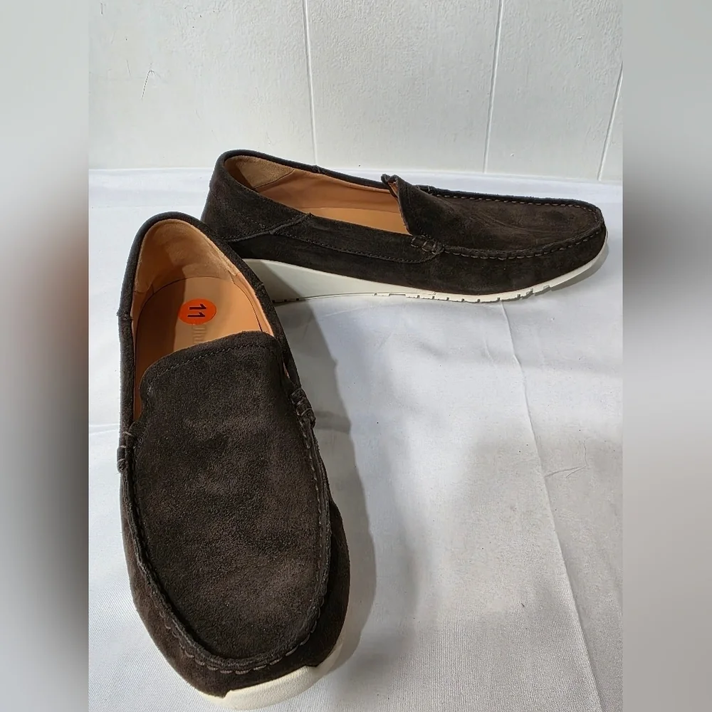 OluKai Ka'a Mens Size 11 Dark Wood Italian Suede Slip-On Loafers New